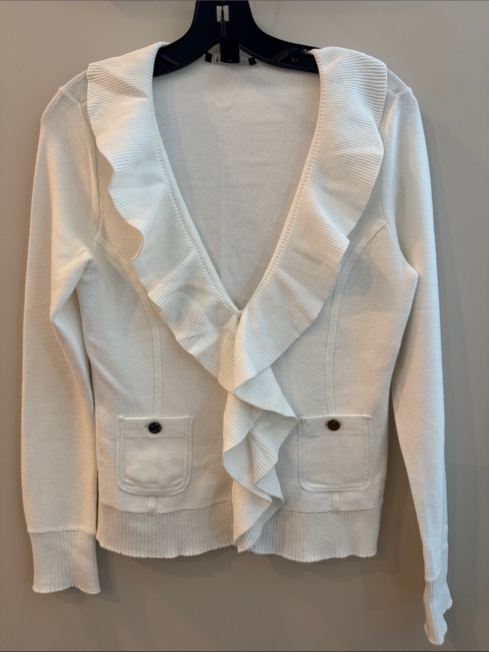 NWOT White House Black Market White House Black Market Ruffle-Front Cardigan